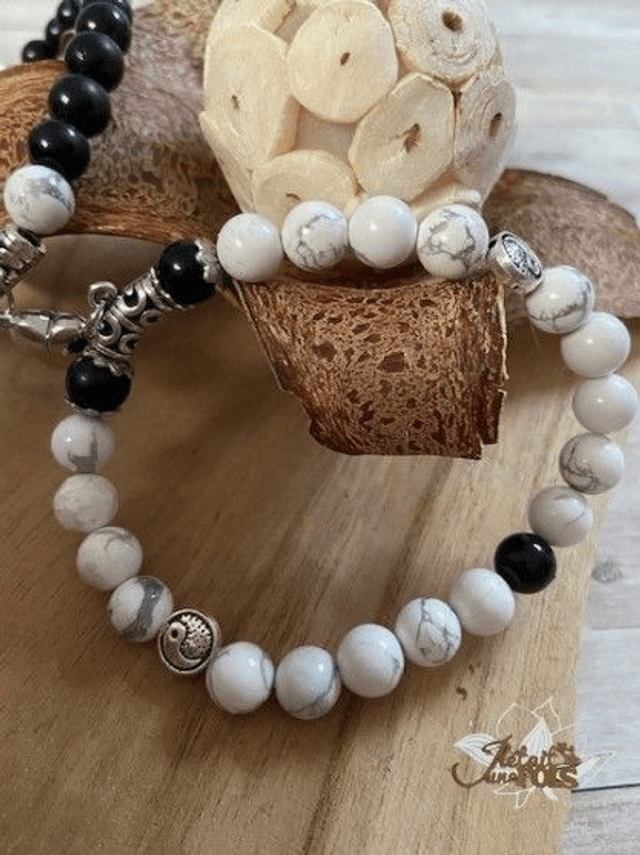 Bracelet Couple "Obsidienne Noire/Howlite"