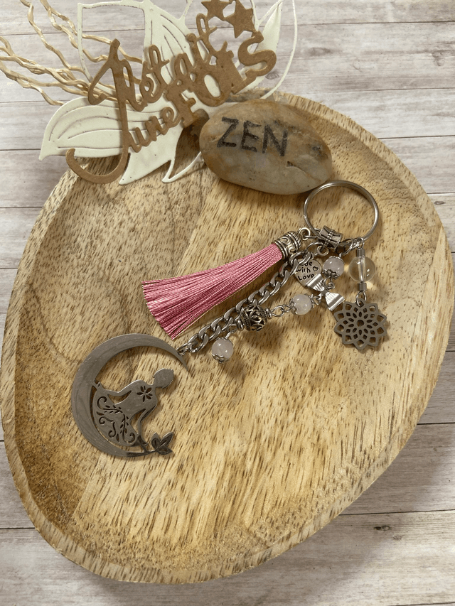 Porte clefs "Méditation" en quartz rose