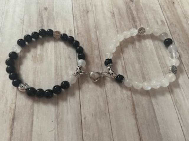 Bracelet "Couple" Obsidienne noire/Pierre de Lune