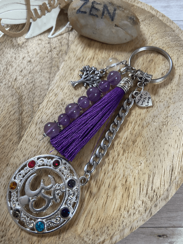 Porte clefs "OM" en Améthyste