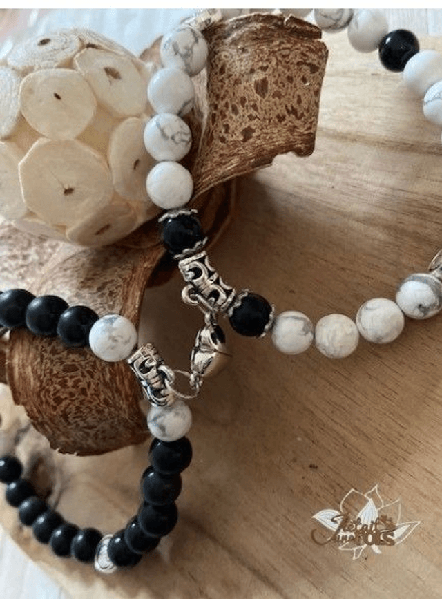 Bracelet Couple "Obsidienne Noire/Howlite"