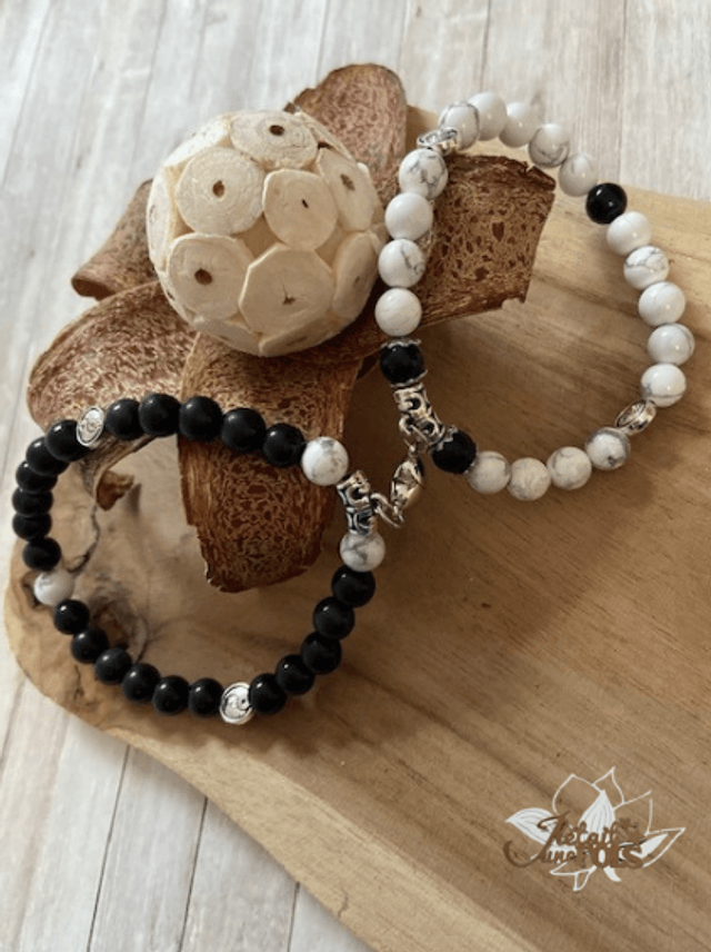 Bracelet Couple "Obsidienne Noire/Howlite"