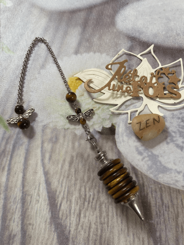 Pendule Disque &quot;Ange&quot; en Oeil de tigre